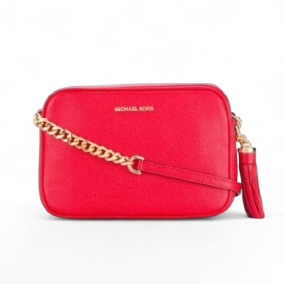 Michael Kors Crossbody Bag Leather  Red with Gold Chain - Picture 1 of 9